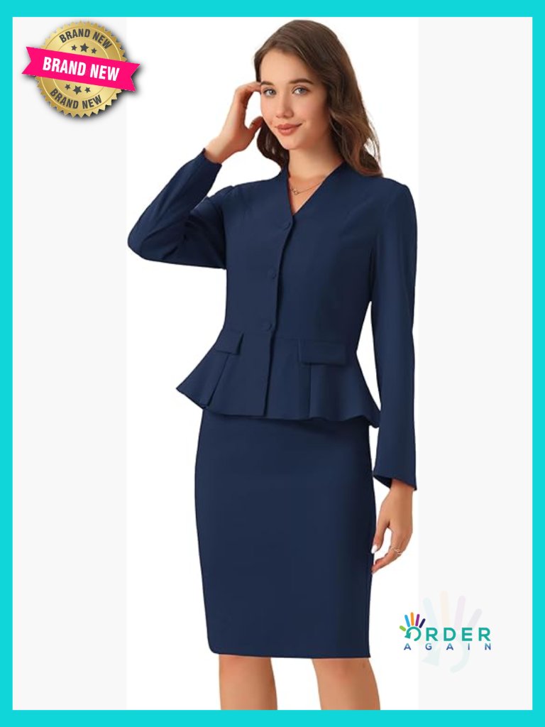 2 Piece Skirt Set Long Sleeve Blazer Pencil Skirt Business Suit Chic Office
